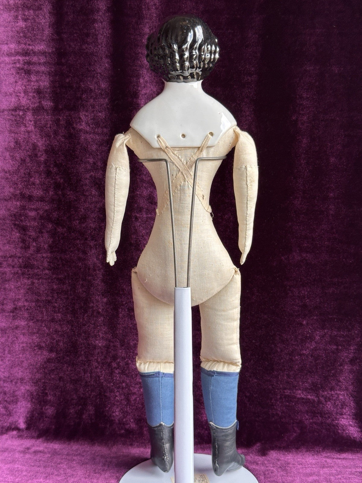 Antique German 19” Flat Top Highbrow Three Holes China Shoulder Head Doll