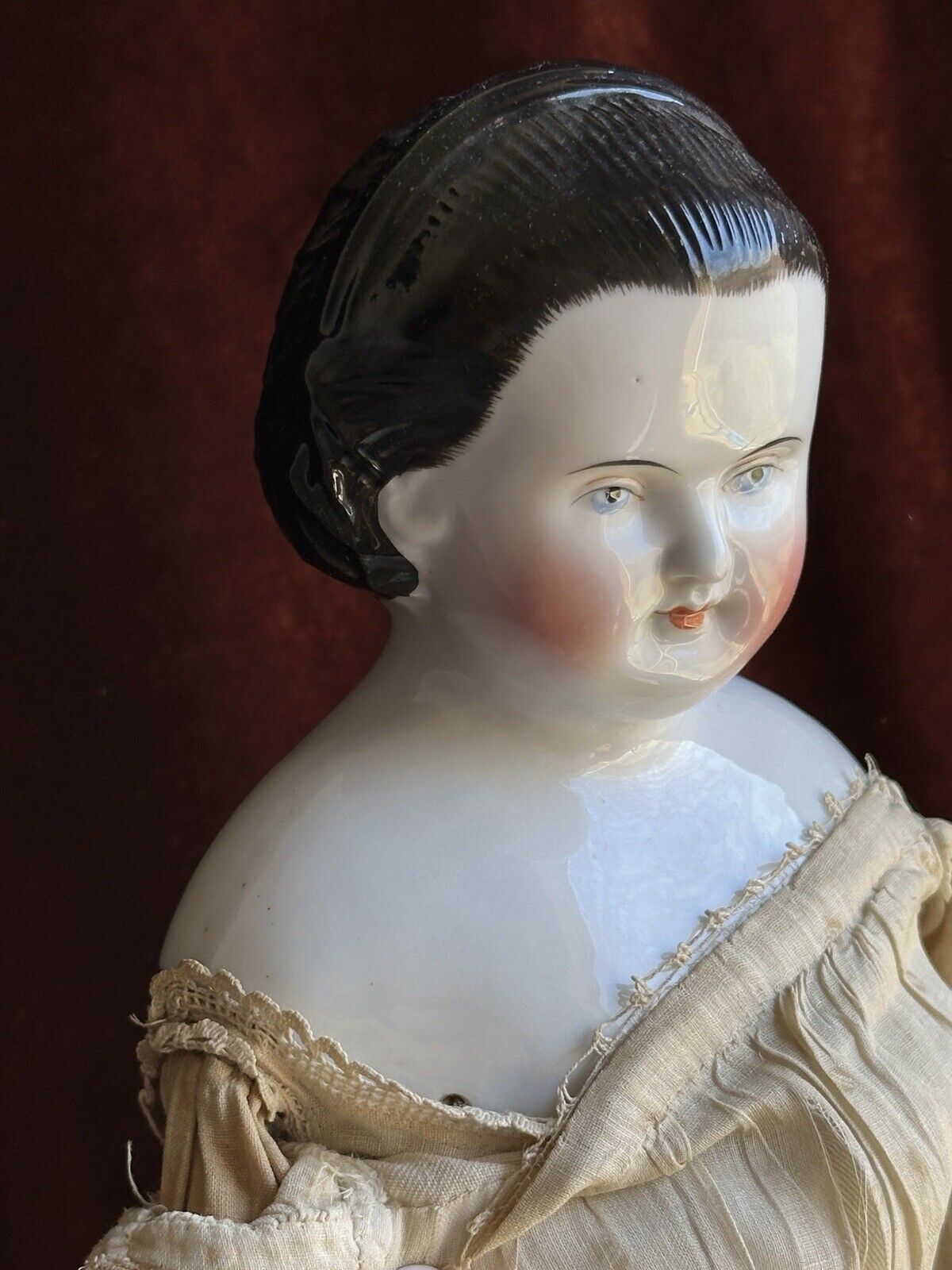 Antique German 21” Alice Hairdo with Snood Brunette China Shoulder Head Doll