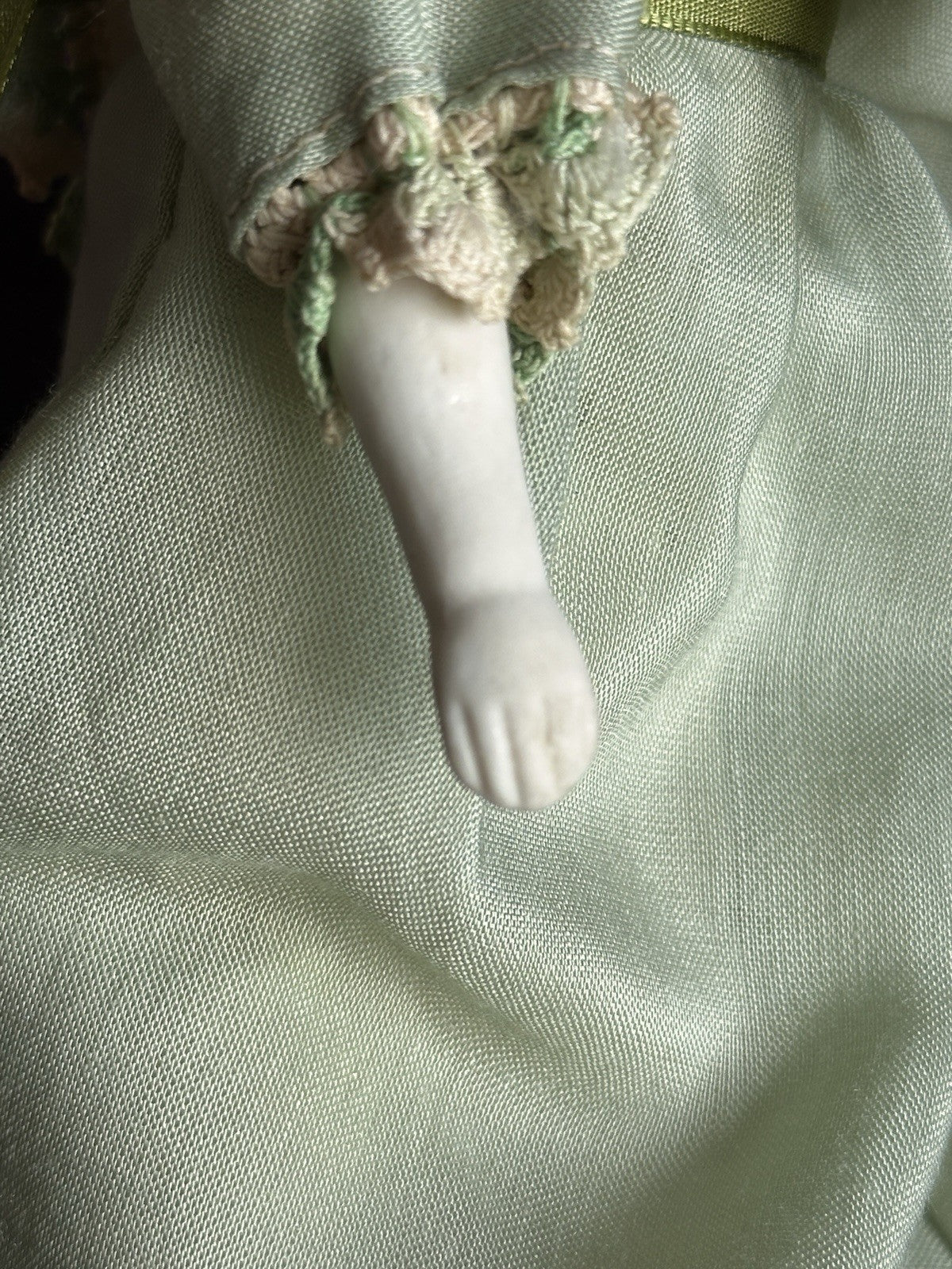 Antique German Hertwig 10.5” Molded Bonnet Parian China Bisque Head Doll