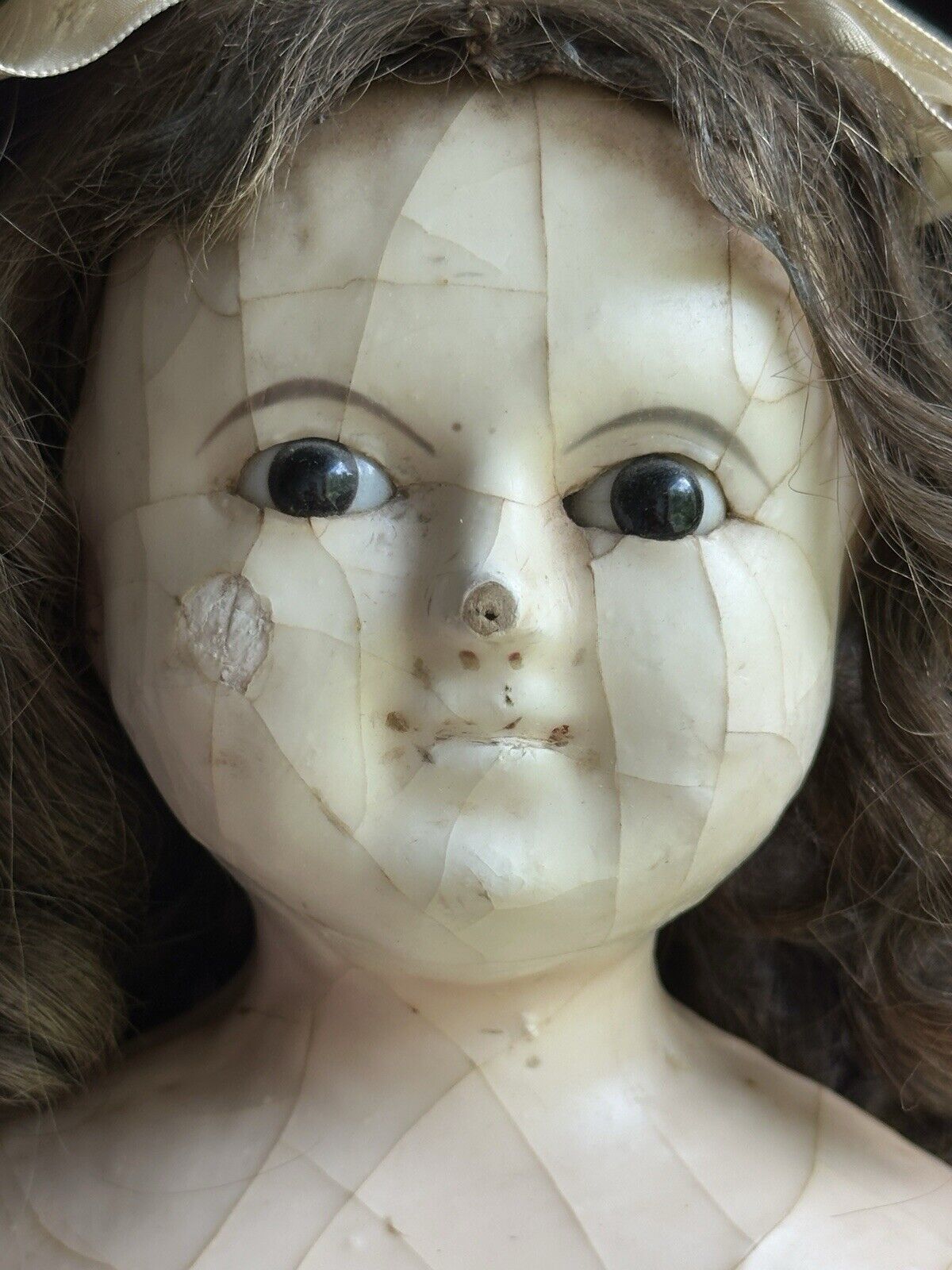 Antique English (?) Mad Alice 24” Wax Shoulder Head Victorian Doll