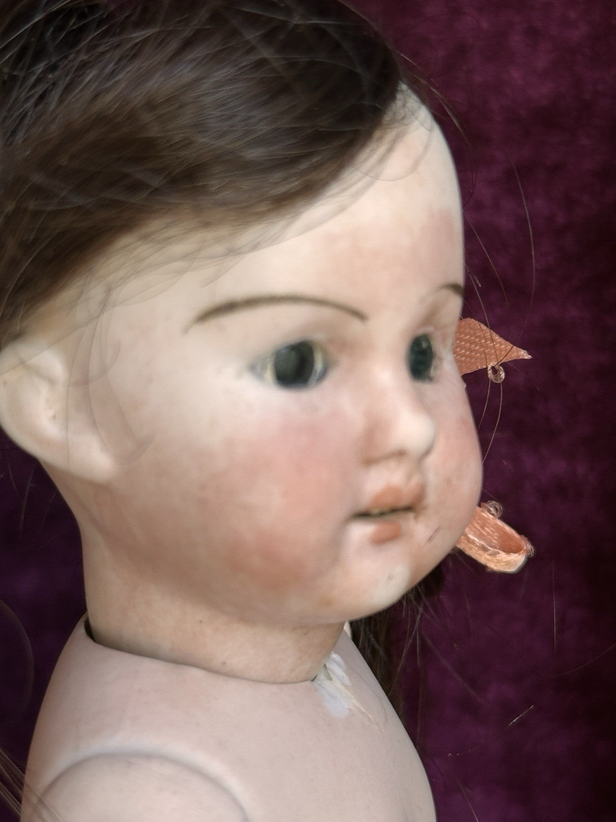 Large 8.5” Antique German Simon Halbig (?) All Bisque Mignonette Doll Knoch Head