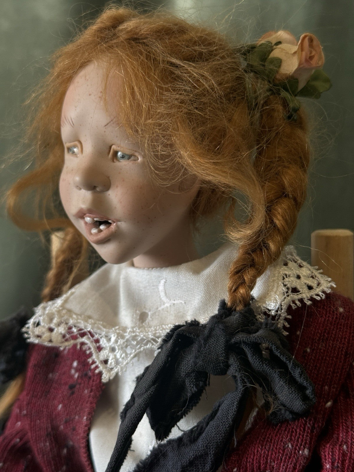 Collectible Artist Sandi McAslan 15” Doll “Nessie” LE 50 Chair/Tag/Catalog/Box