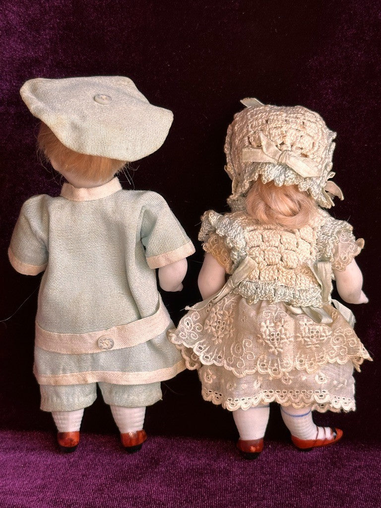 Lot of 2 Antique German Miniature Kestner 150 All Bisque Mignonette Dolls