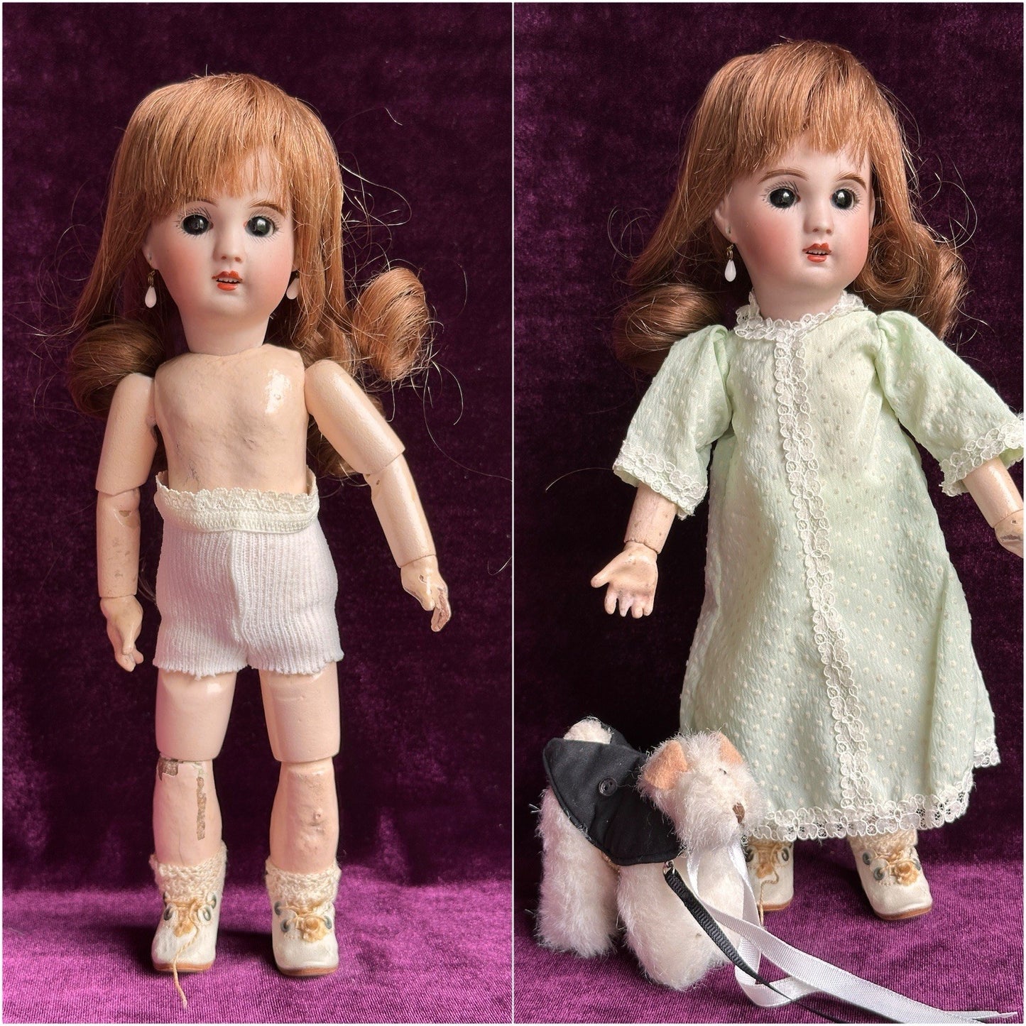 Antique French 10” Bleuette SFBJ France Bisque Head Doll with Extras