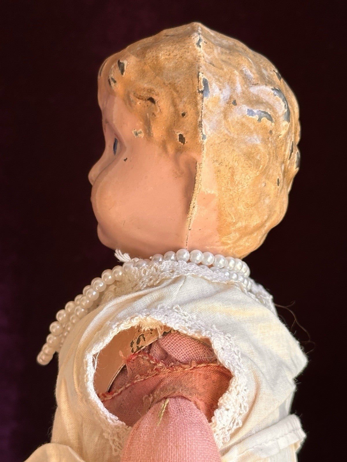 Antique German 16” Minerva Metal Tin Head Doll