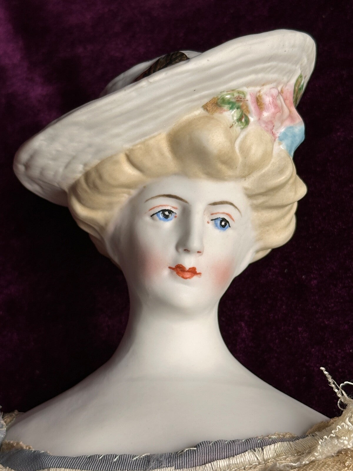 Vintage Porcelain 17” Emma Clear Gibson Girl Lady Doll with Molded Hat