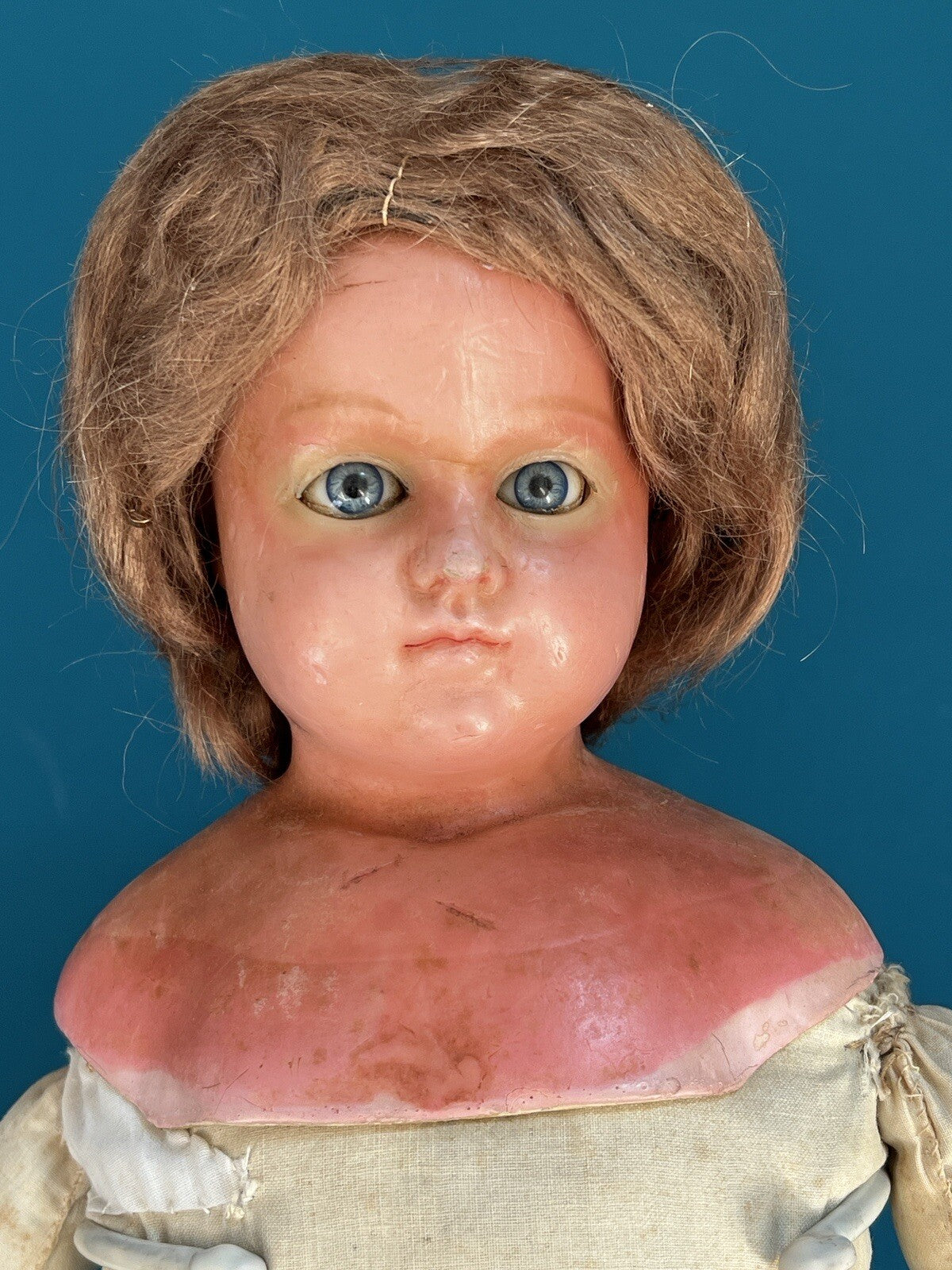 Antique German 23” Wax Over Papier Mache Sleepy Eye Fashion Doll