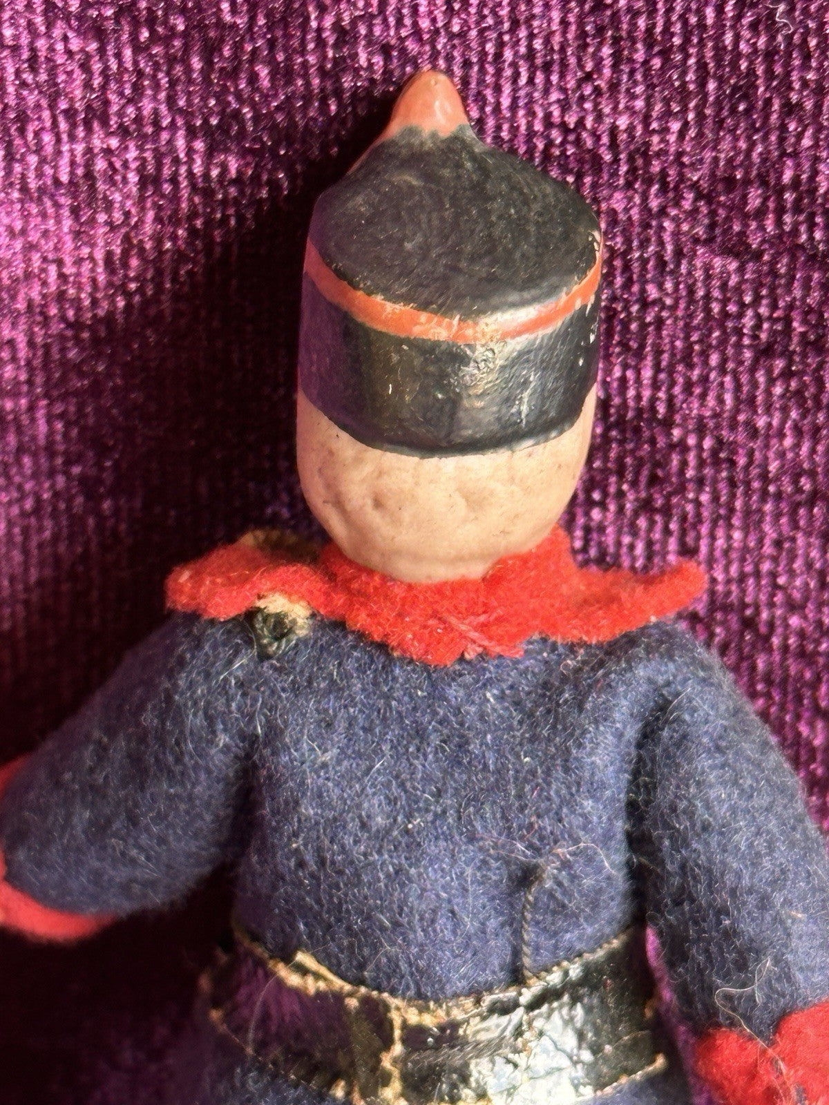 Antique German Bisque 2.875” Soldier Molded Hat Miniature Dollhouse Soldier Doll