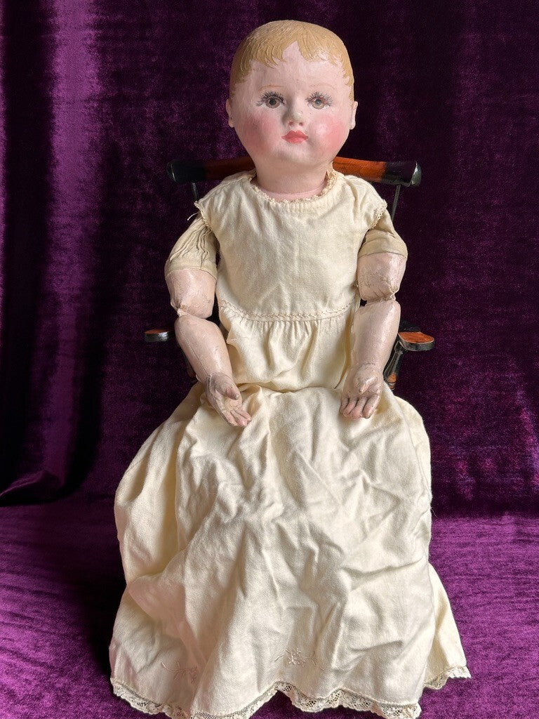 Antique American 20” Martha Chase Oil Painted Cloth Baby Doll