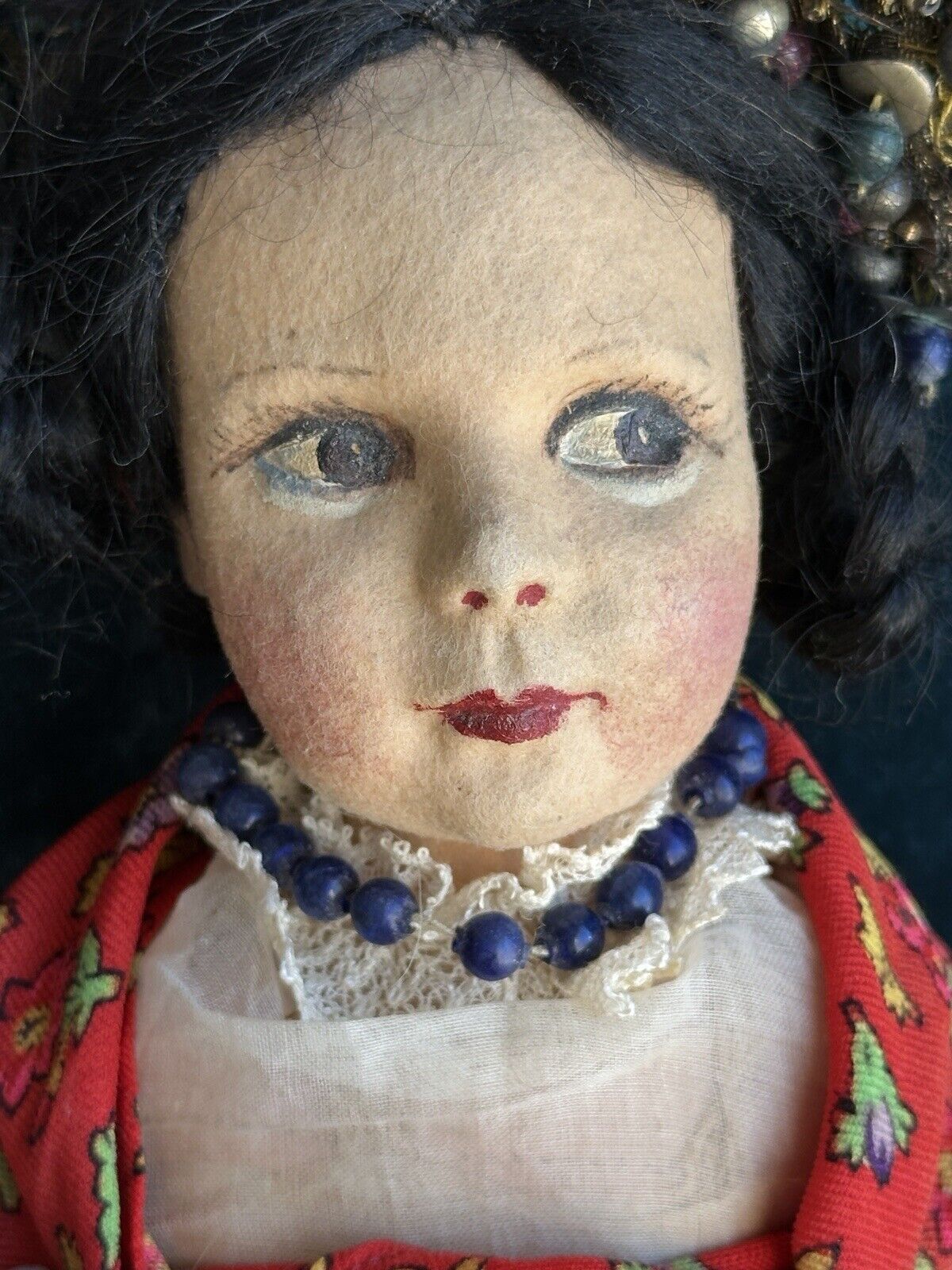 Very Rare 14” Vintage Lenci Portrait (?) Ethnic Felt Boudoir Style Doll