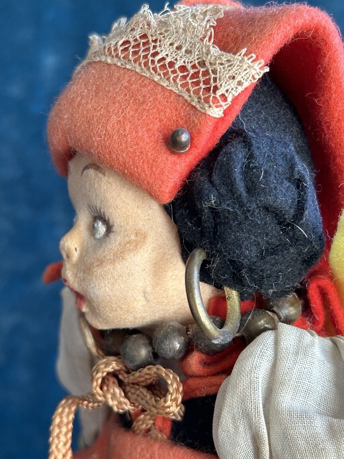 Vintage Italian Mascotte Miniature 8” Lenci Felt/Cloth Hanging Doll