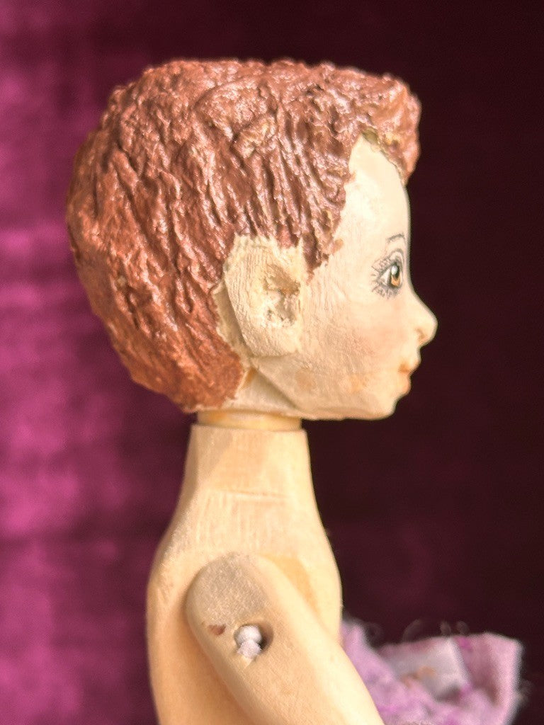 Collectible Handcarved Wooden Hitty's Friend Boy Doll By Artist Connie Hardt
