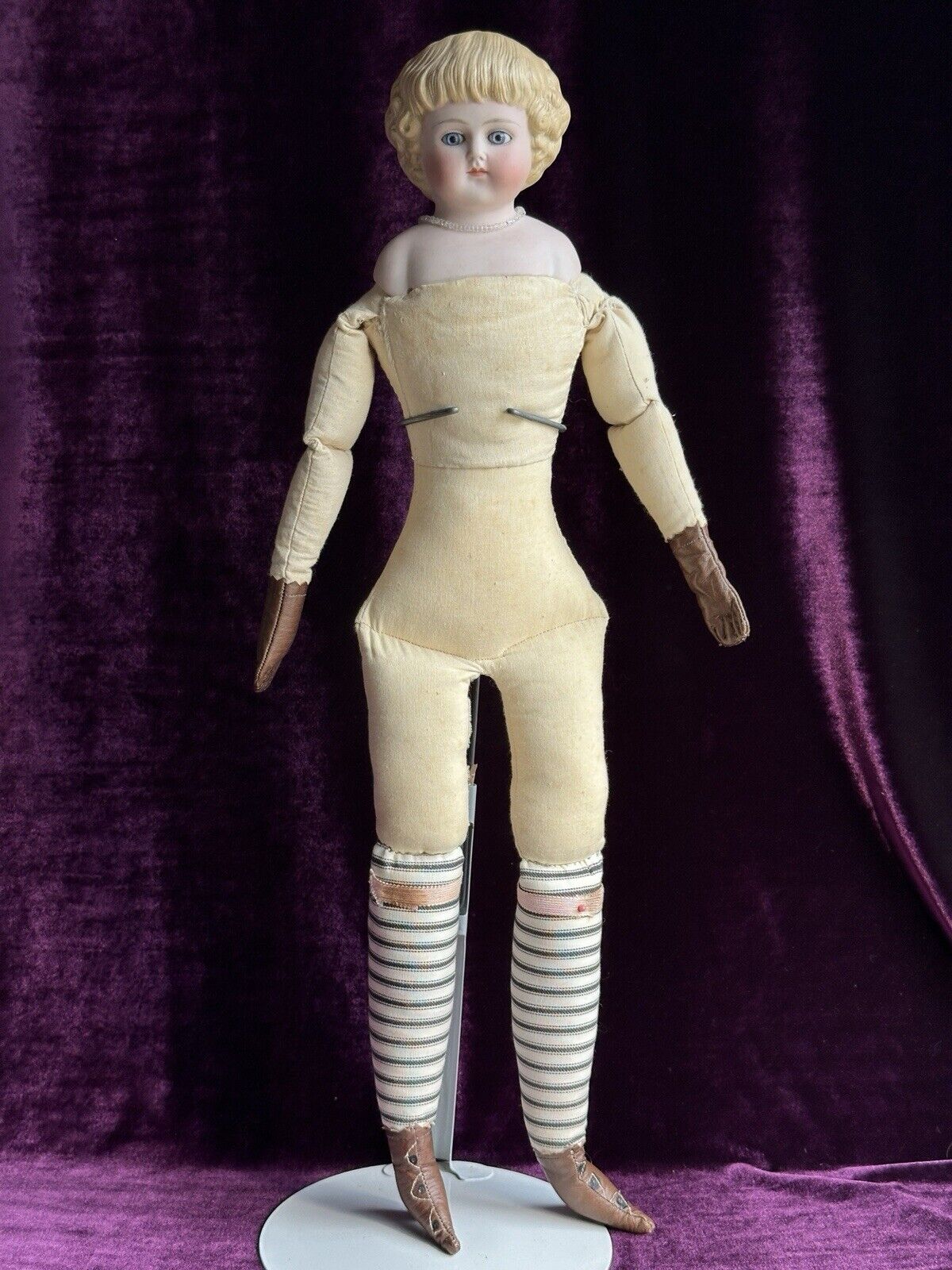 Antique German 24" ABG 1000 Highland Mary Parian China Head Doll with Glass Eyes