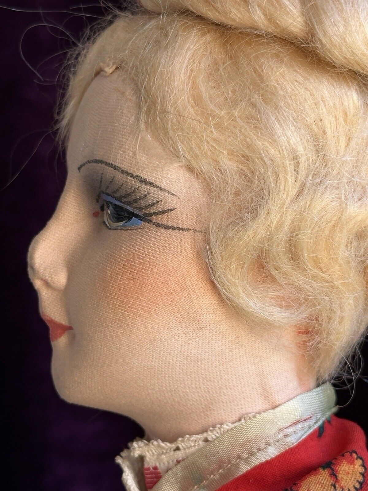 Antique European 24” Cloth Boudoir Style Greta Doll Made In Sweden