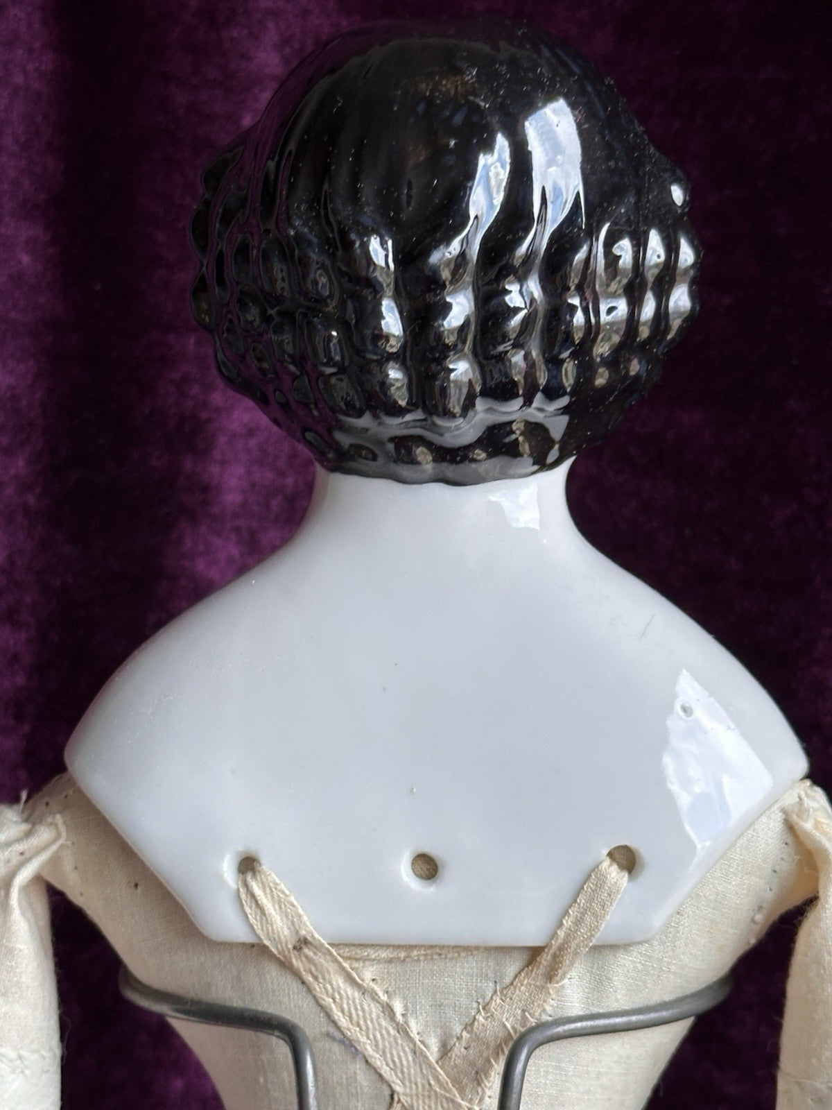 Antique German 19” Flat Top Highbrow Three Holes China Shoulder Head Doll