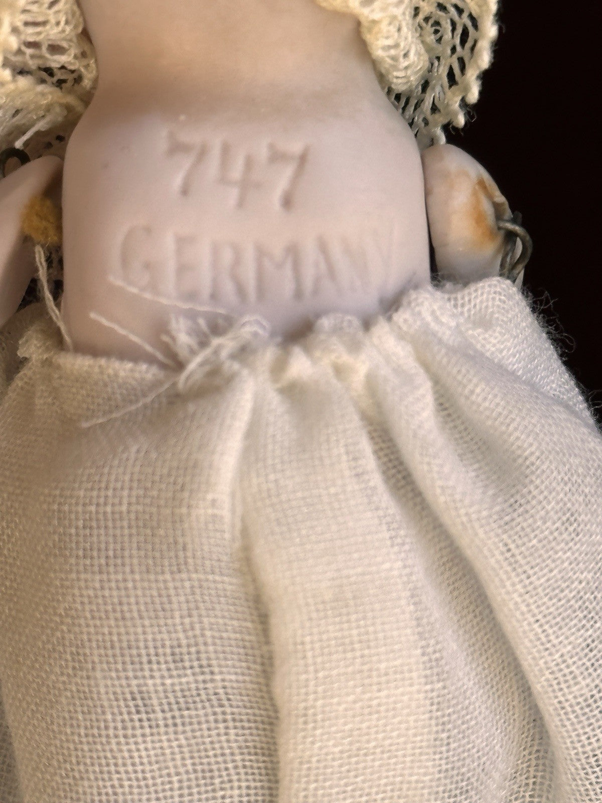 Antique German 3.375” All Bisque Hertwig Miniature Baby Doll Molded Bottle