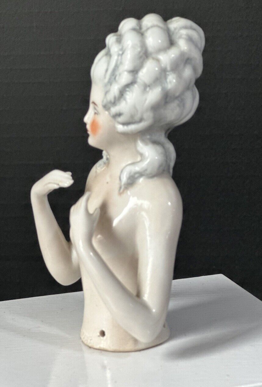 Antique German Pincushion Half Doll Marie Antoinette Hairstyle Arms Away
