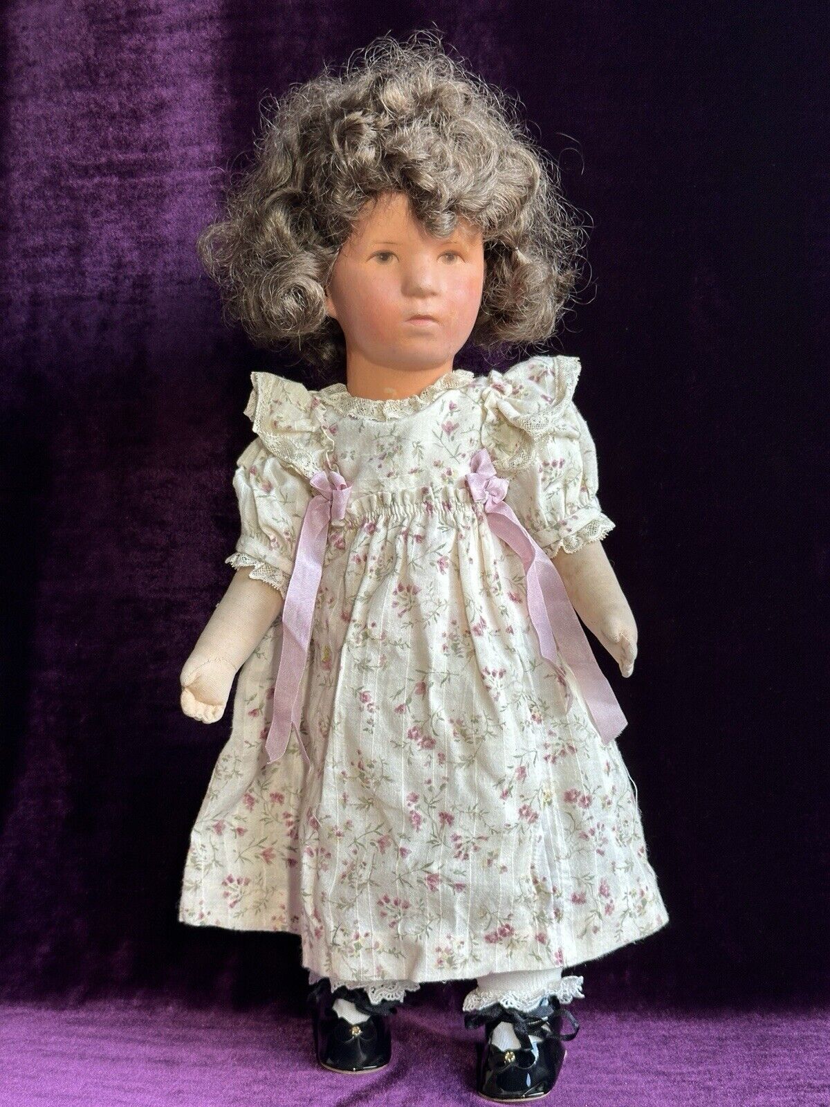 Antique German 18.5” Kathe Kruse VIII (?) Cloth Child Girl Doll with Swivel Neck
