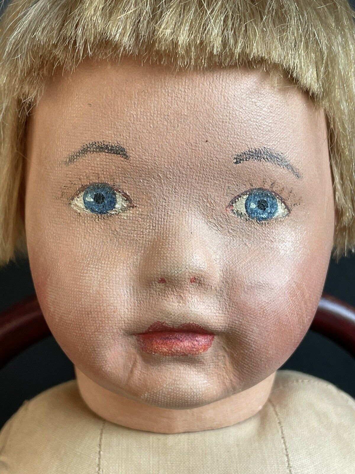 Antique American 19” Kamkins Cloth Oil Painted Doll