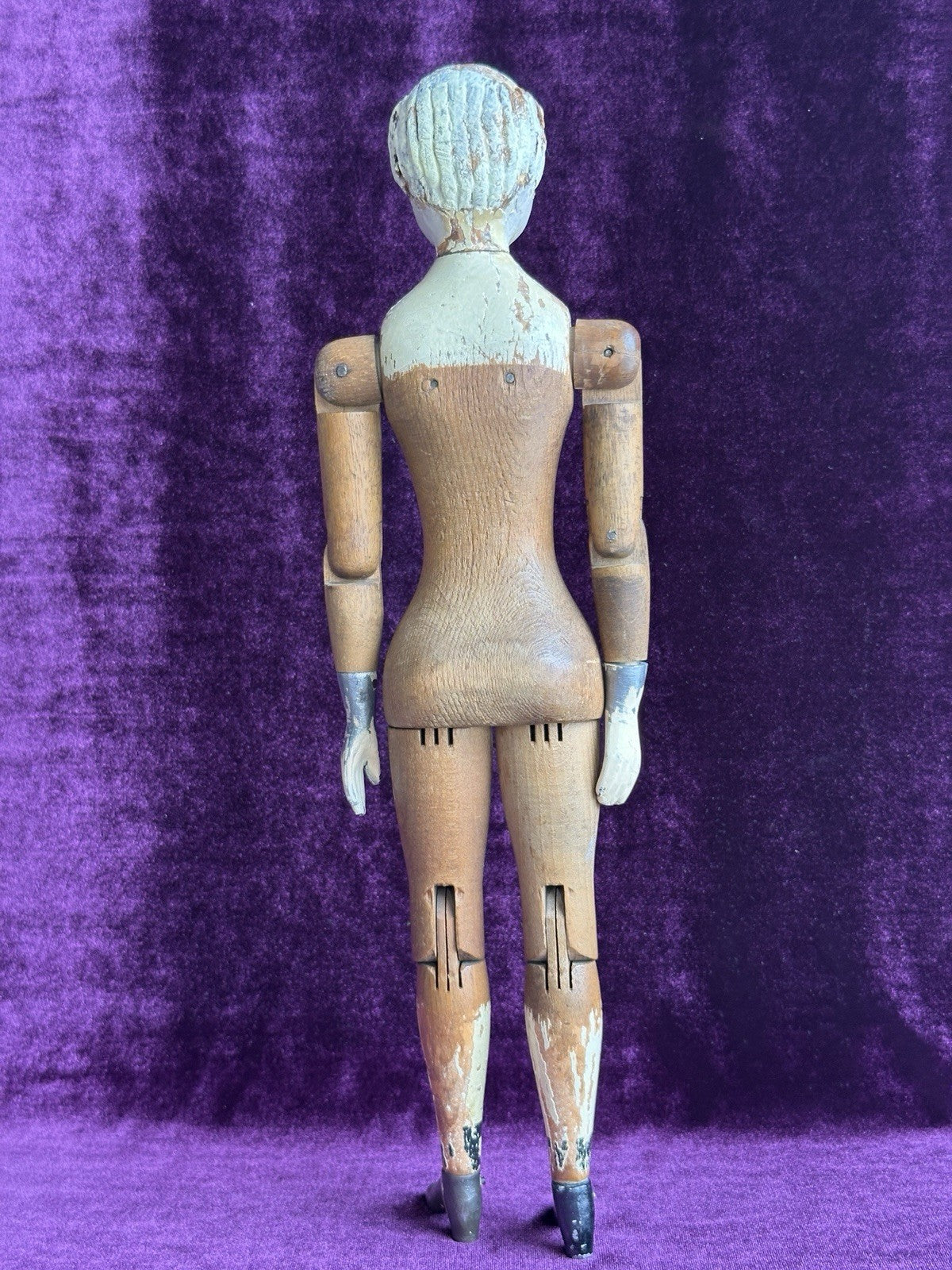 Rare Early American 15” Joel Ellis Metal Wood Jointed Doll