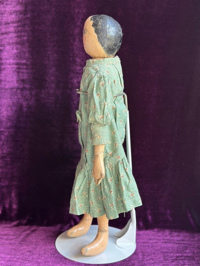 Antique American Primitive 20.5" Oil-Painted Cloth Rag Folk Art Doll