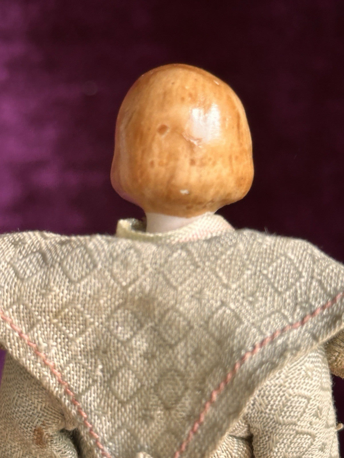 Antique German 5.375” Bisque Cloth Miniature Dollhouse Parian Doll