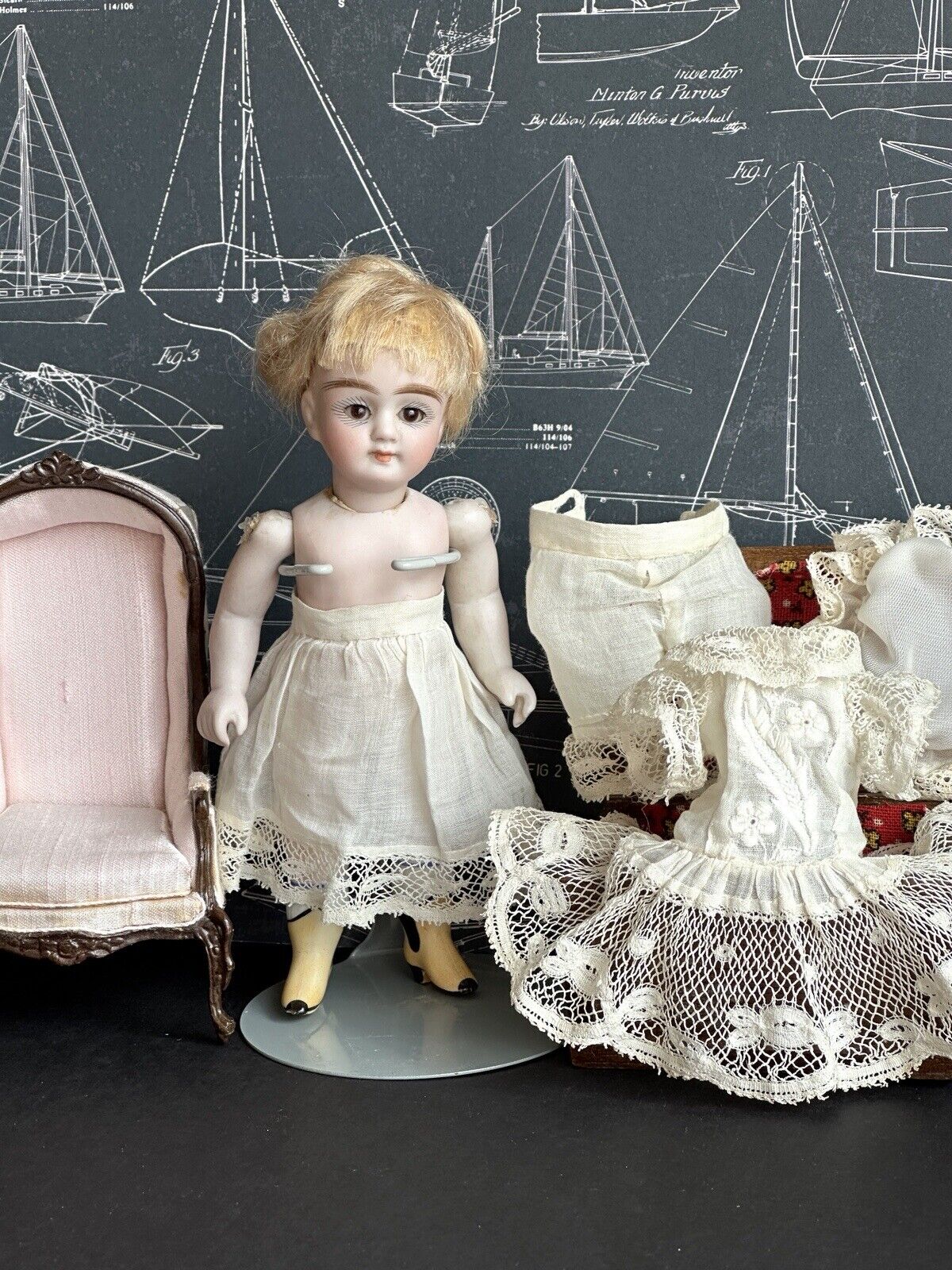 Rare Antique German 6” All Bisque Gebruder Kuhnlenz 96 Mignonette Doll