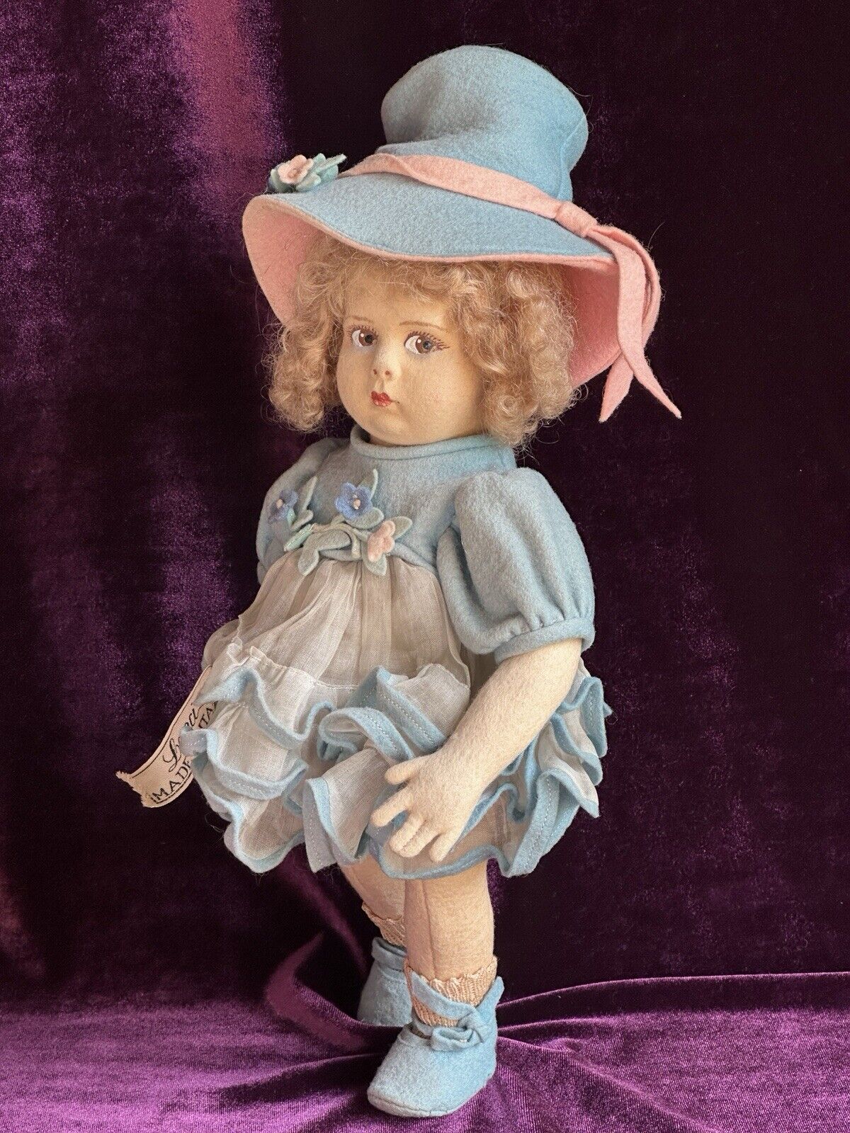 Vintage Italian All Original 12” Lenci 111/2000 Series Felt Cloth Doll Tagged