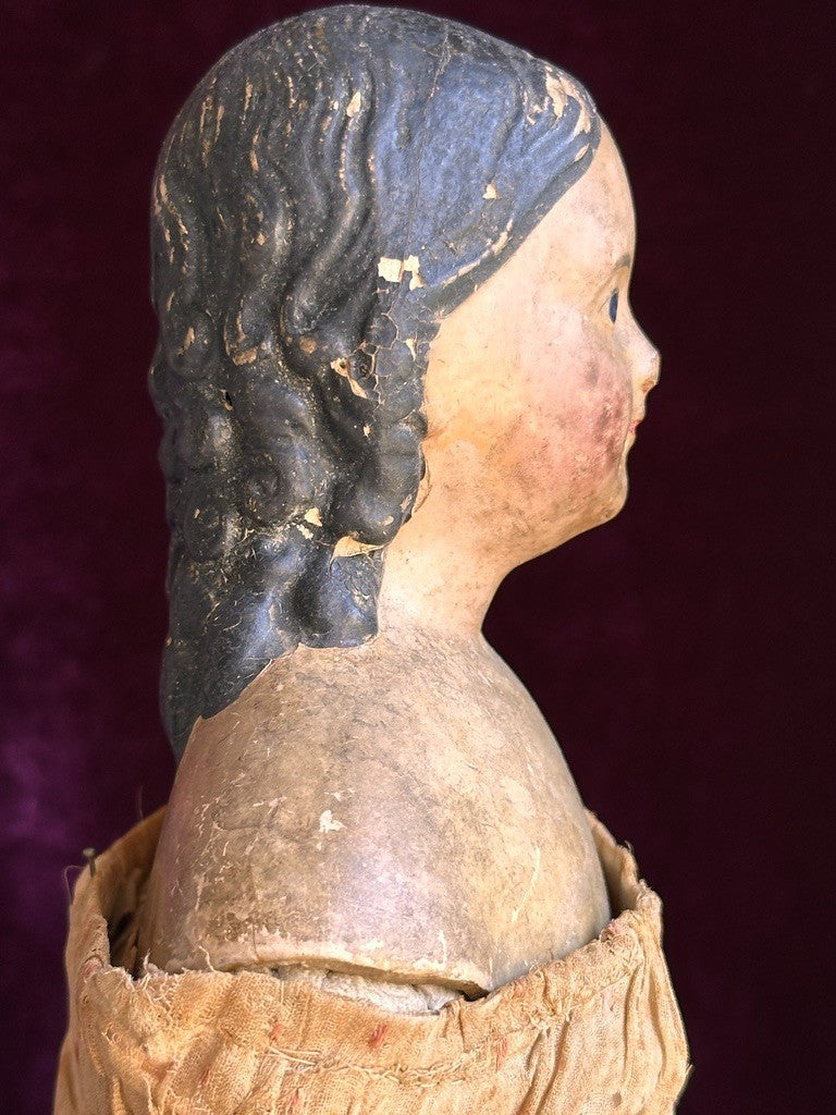Large Antique German 18” Papier Mache Milliner’s Model Spill Curls Doll