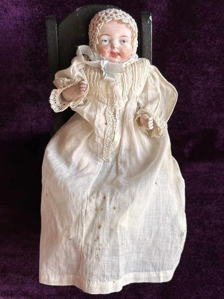 Antique German 5.25” All Bisque Miniature Baby Doll