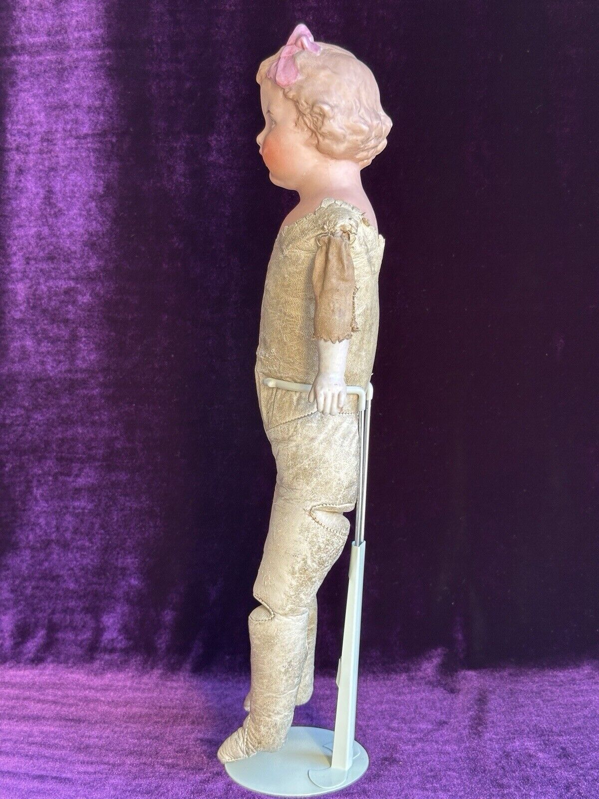 Rare Antique German Gebruder Heubach 7851 Pink Bow Bisque Head Girl Doll