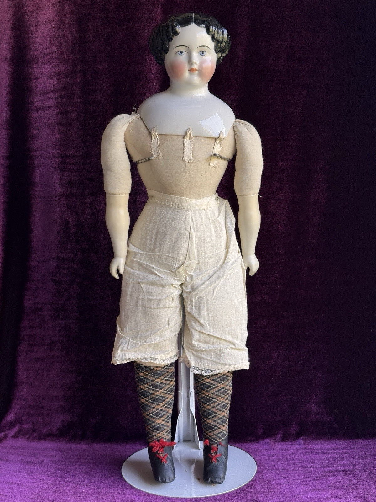 Antique German 25” Flat Top Highbrow China Shoulder Head Doll