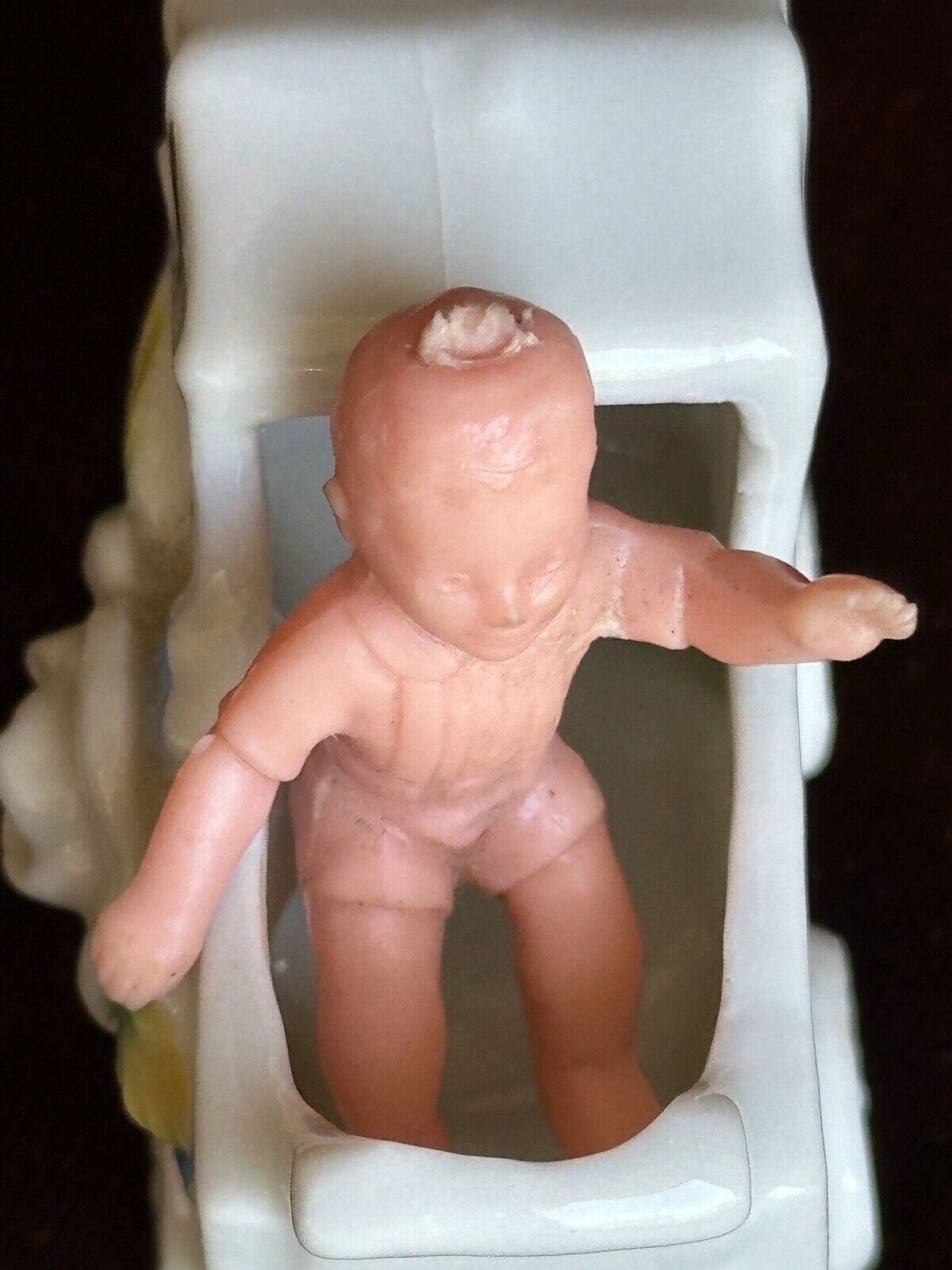 Artist Signed 3” Polymer Clay (?) Miniature Dollhouse Doll with Accessories