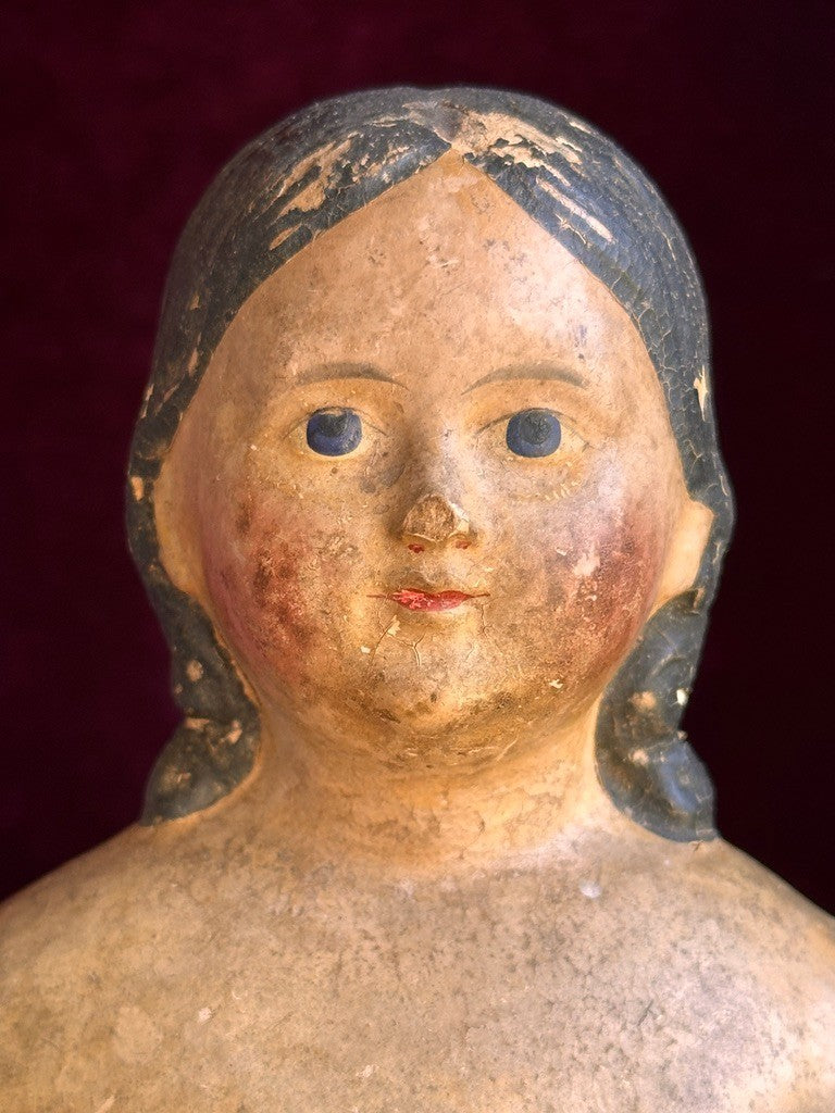 Large Antique German 18” Papier Mache Milliner’s Model Spill Curls Doll