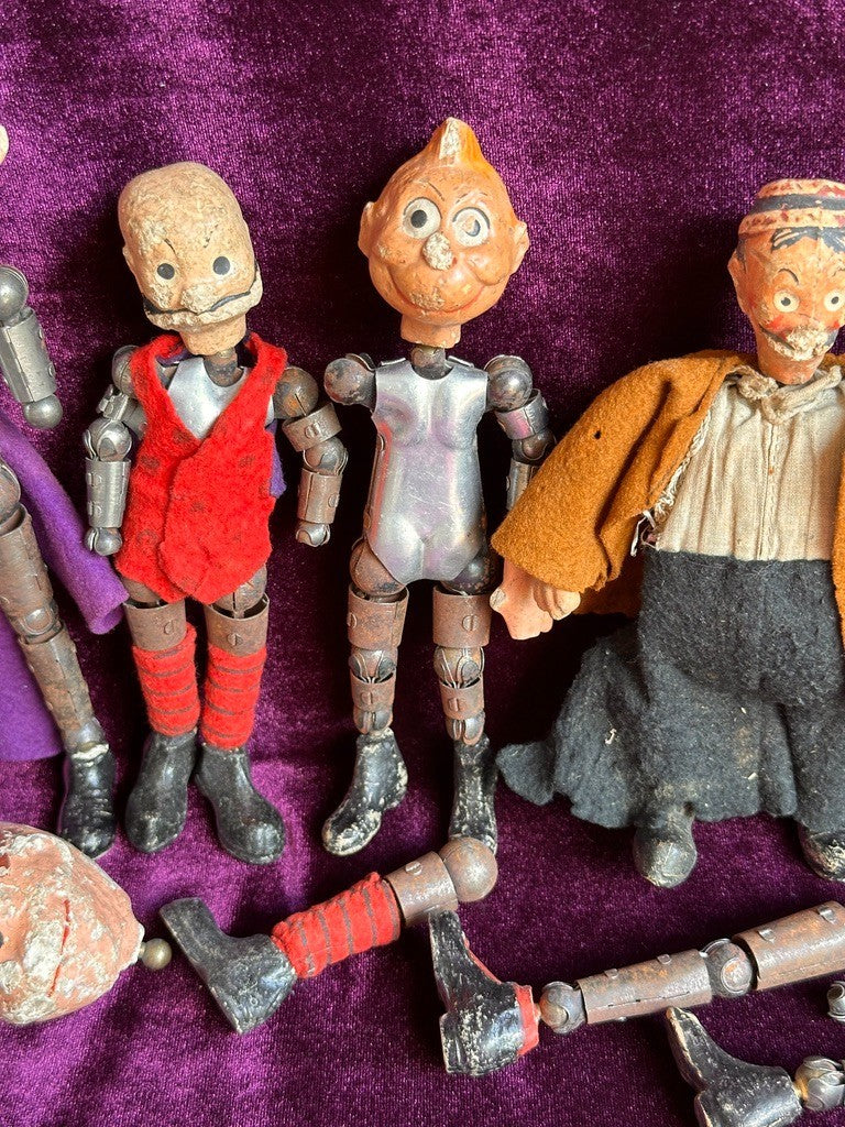 Large Lot of Antique Saba Bucherer Swiss Metal Jointed Character Dolls and Parts