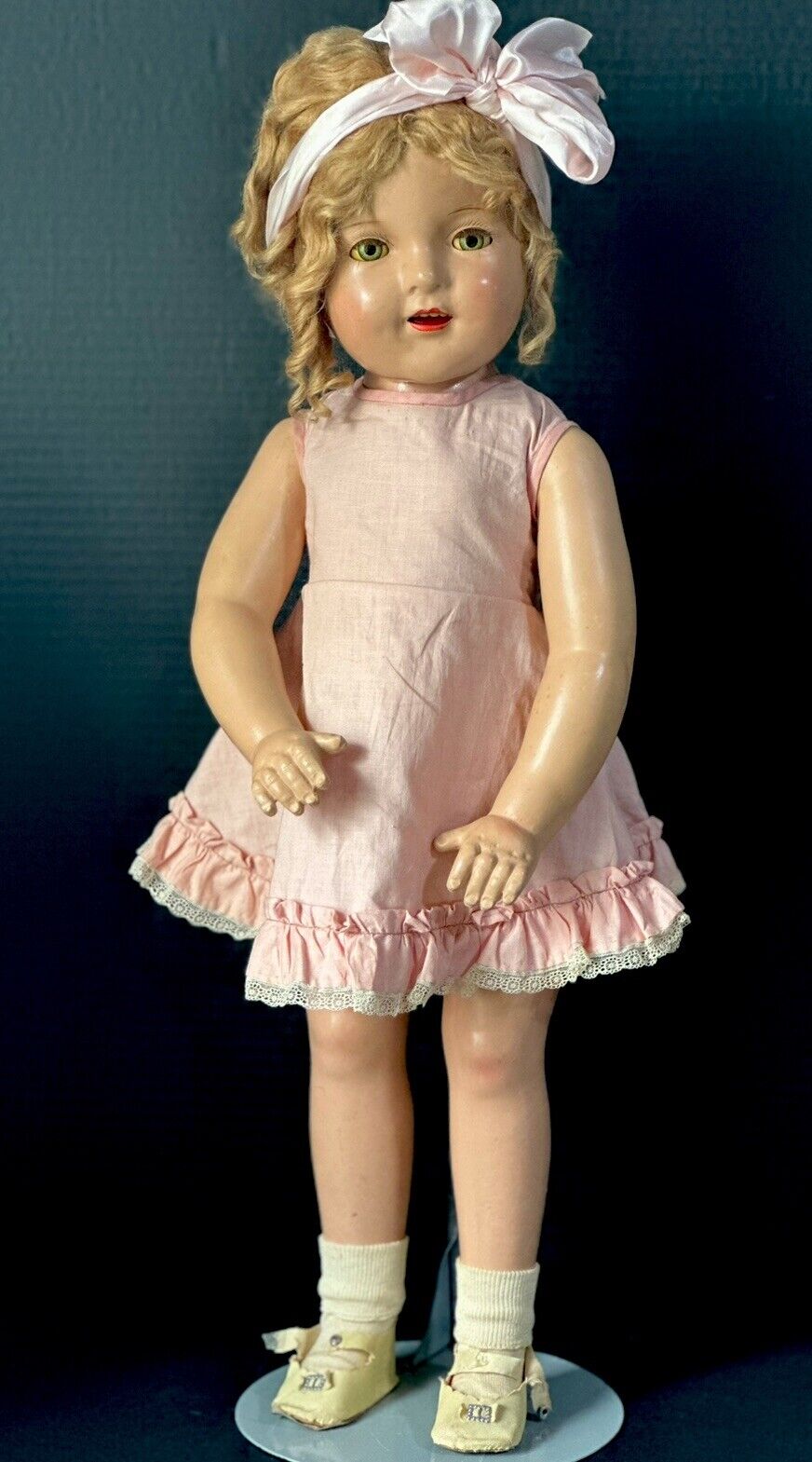 Vintage Unmarked Eegee Shirley Temple Look-alike 27” Composition Doll