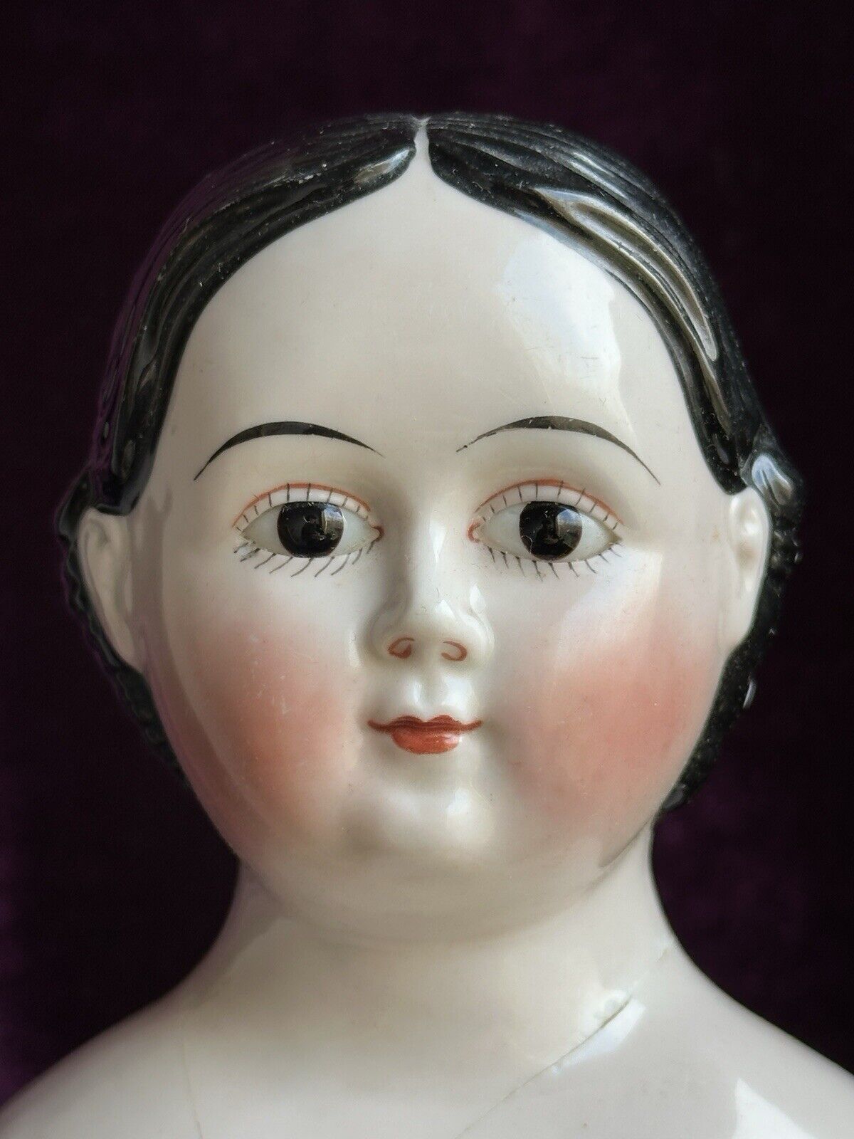 Rare Antique German 21” Covered Wagon China Doll with Glass Eyes