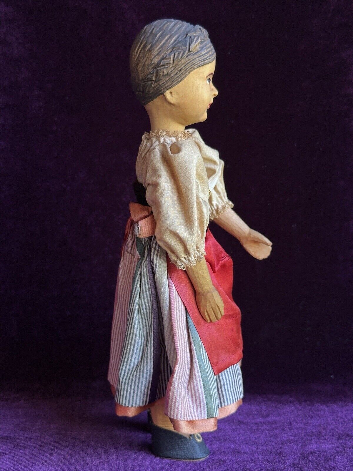 Vintage 10” Swiss Huggler Wood Carved Doll
