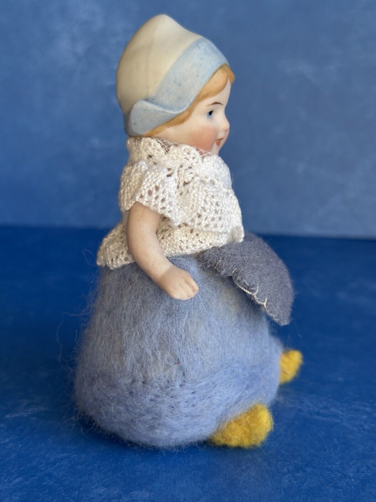 2 OOAK Antique German Parian Bisque Head Dolls Artist Redesign Felted Bodies