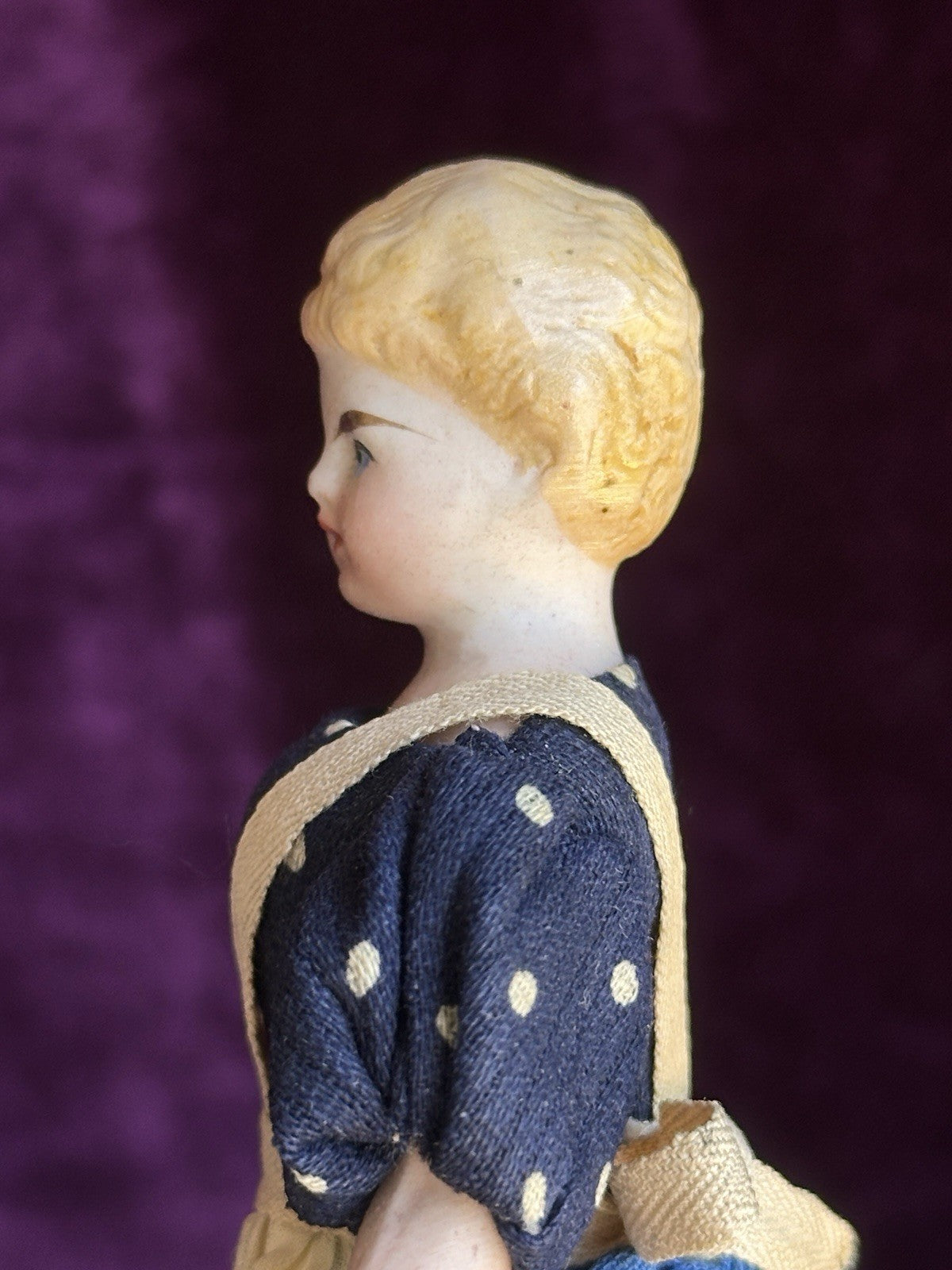 Antique German 5.85” Bisque Cloth Miniature Dollhouse Parian Doll
