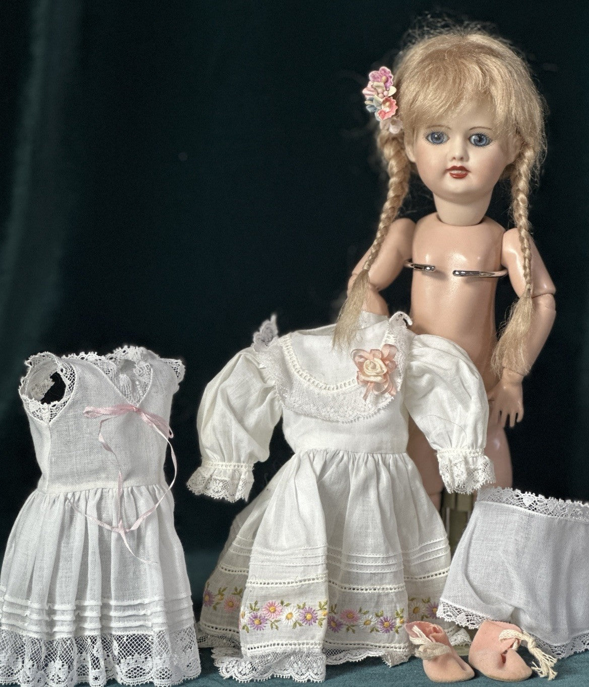 Porcelain/Composition 11” Reproduction of Antique French Bleuette Doll Blonde