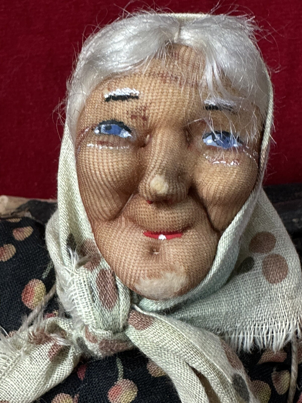 Original French Bernard Ravca 1920’s (?) Stockinette Old Lady 9 3/4” Doll