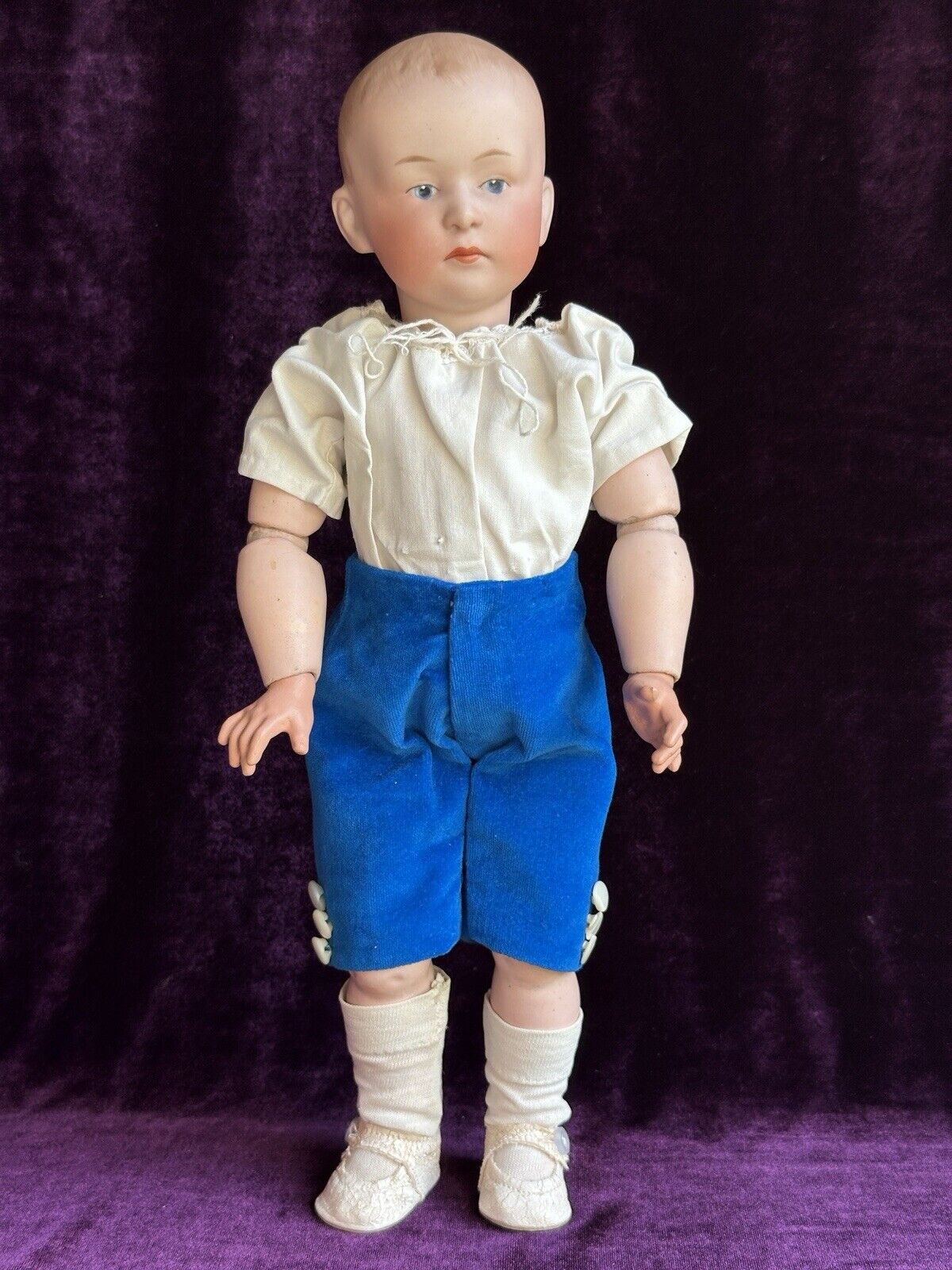 Antique German 14.5” Gebruder Heubach 7602 Pouty Bisque Head Character Boy Doll