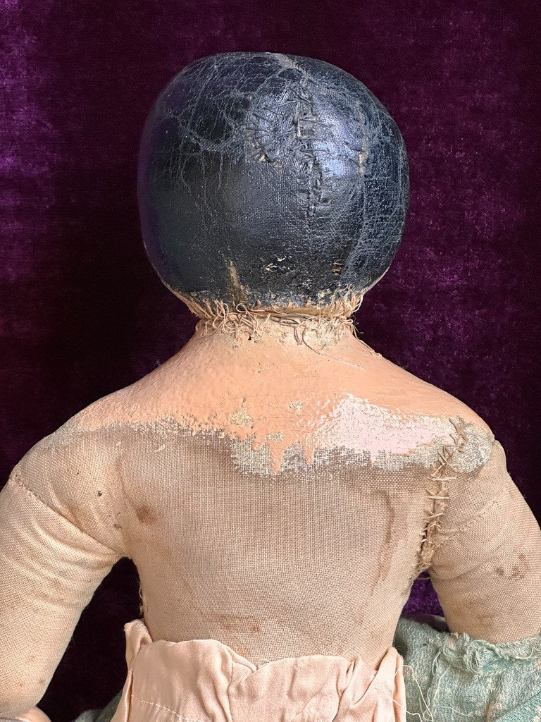 Antique American Primitive 20.5" Oil-Painted Cloth Rag Folk Art Doll