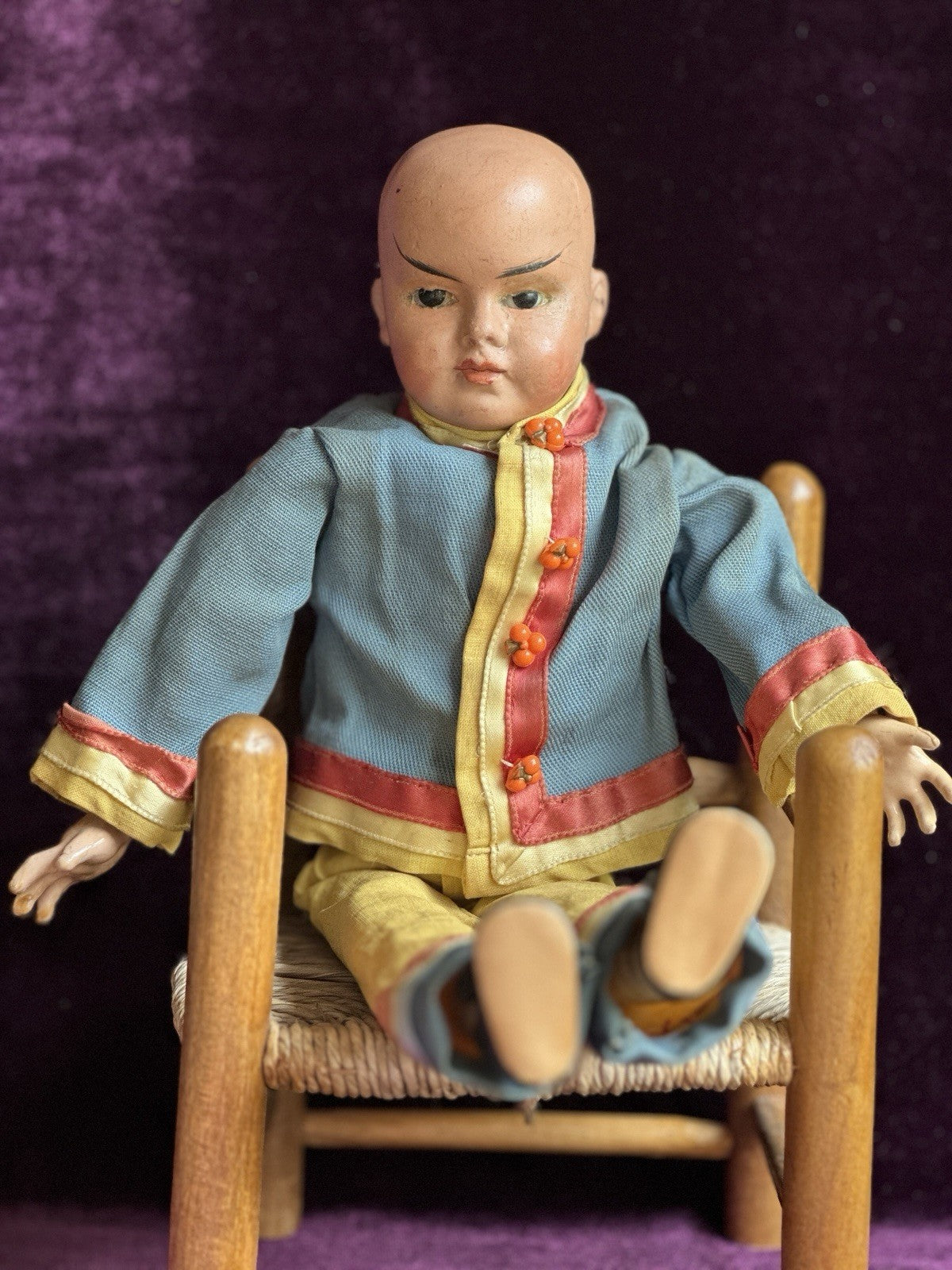 Rare Antique 13” German (?) Papier-Mâché/Composition/Cloth Oriental Asian Doll