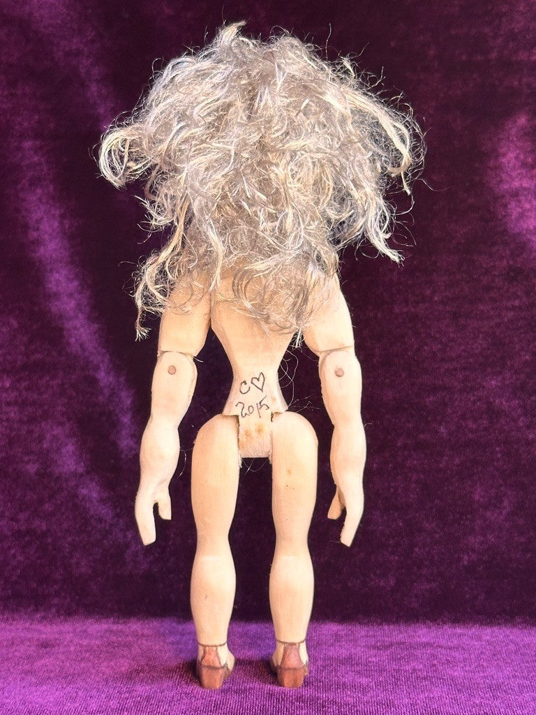 Collectible Handcarved 6.5" Wooden Hitty Friend Girl Doll By Artist Connie Hardt