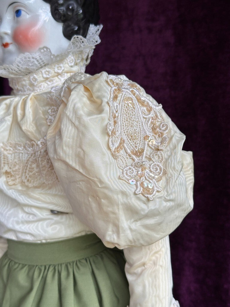 Large Antique German 31” Flat Top Highbrow China Shoulder Head Doll