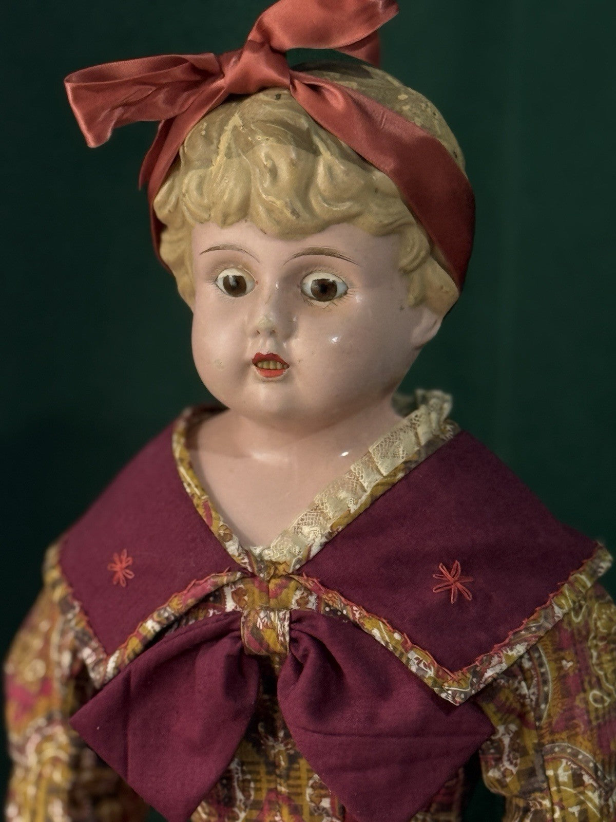 Large Antique German 24” Minerva Metal Tin Head Girl Doll