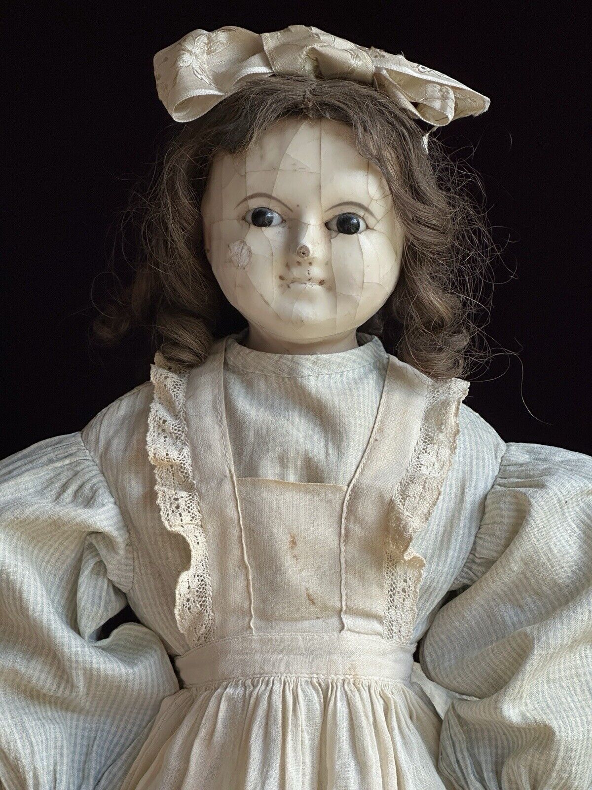 Antique English (?) Mad Alice 24” Wax Shoulder Head Victorian Doll