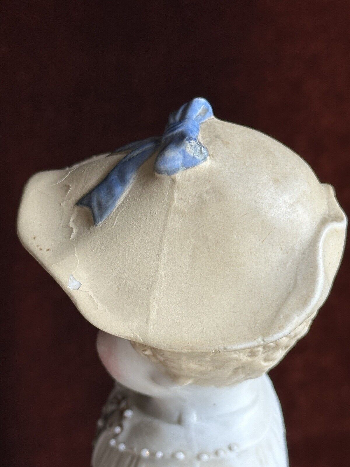 Antique German Hertwig 14” Molded Hat Parian Bisque Shoulder Head Doll